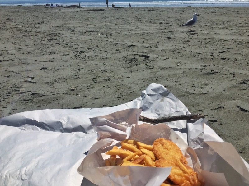 fish and chips at the beach in new zealand