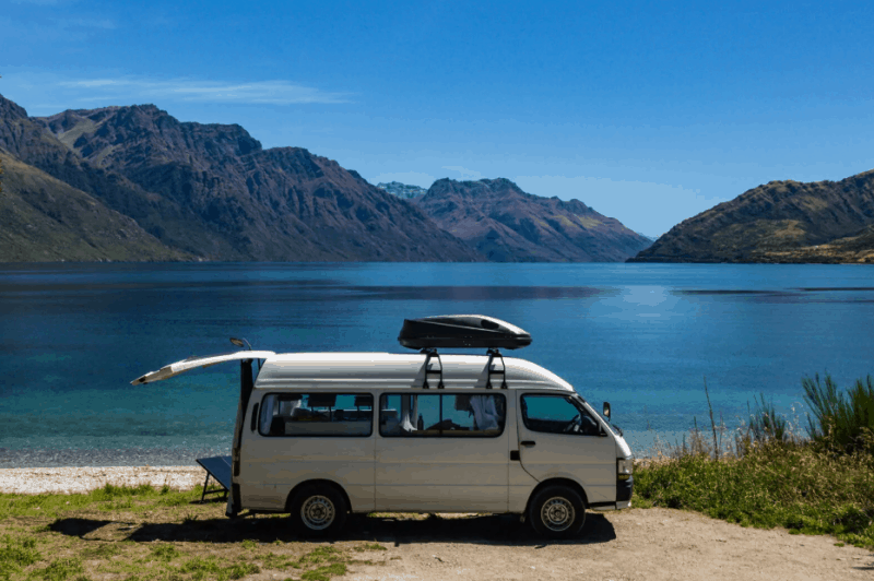 campervan in new zealand by lake