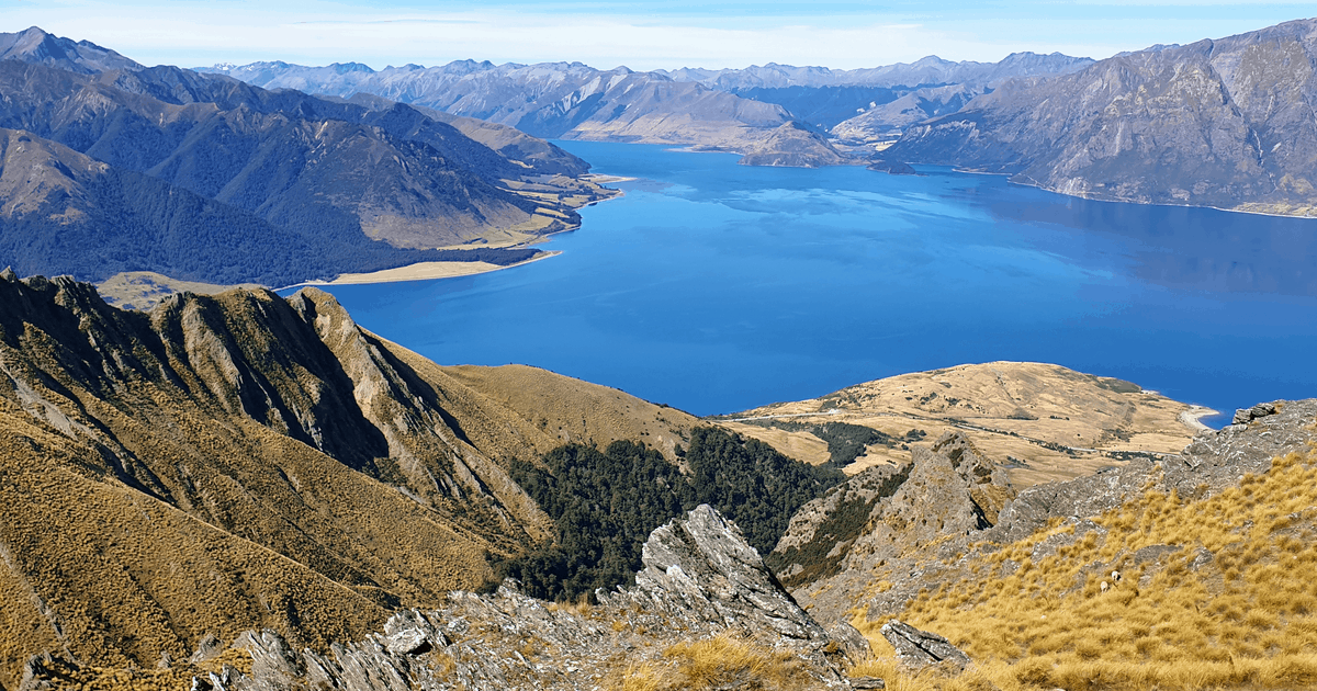 photo is of a view of lake hawea about halfway up the Isthmus peak summit