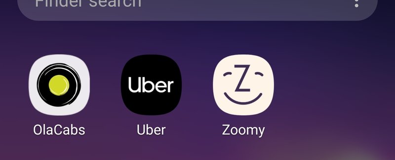 screen shot of ridesharing app icons on a samsung phone
