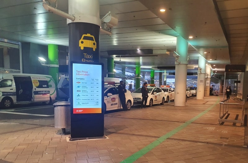 taxis lined up at Auckland Airport