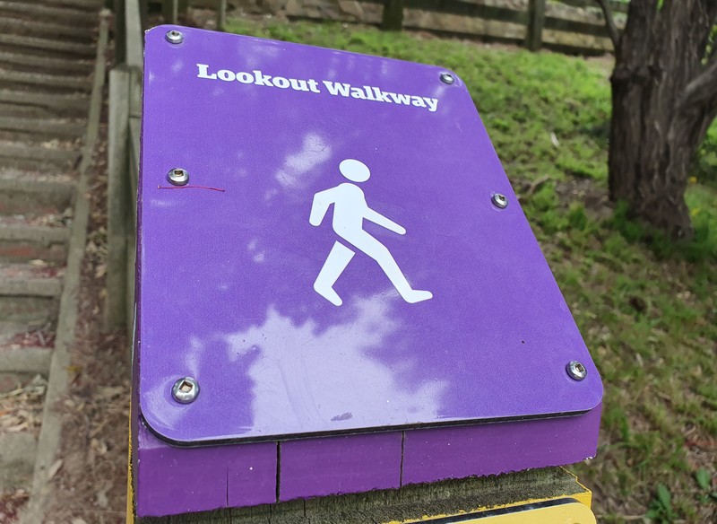 purple lookout walkway sign