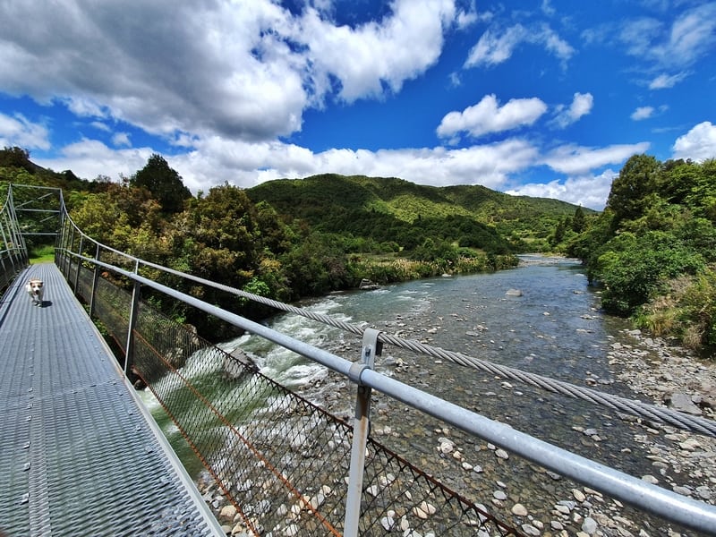 otaki forks suspension bridge at the start of the path to mount hector