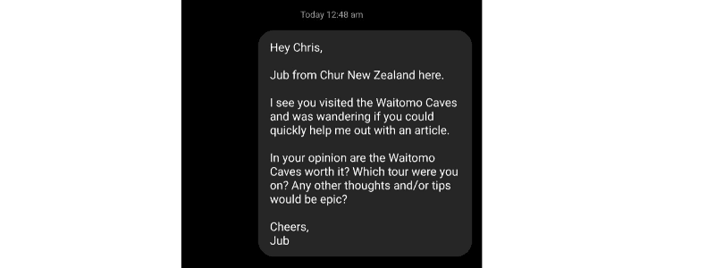 are the waitomo caves worth it and the message i sent to people on Instagram