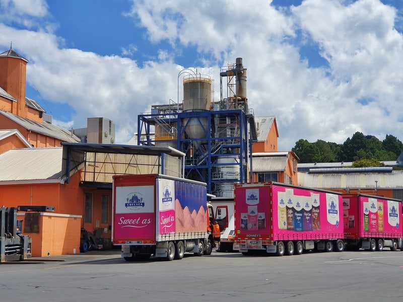 trucks parked at the sugar factory