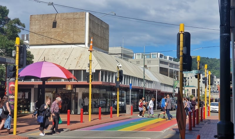 rainbow crossing on cuba street wellington