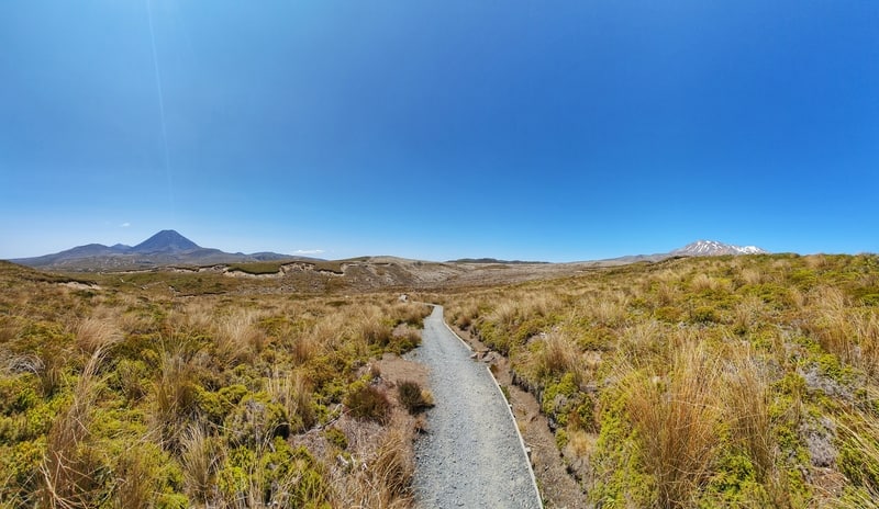 track with a wide angle view of both ruapehu and ngauruhoe