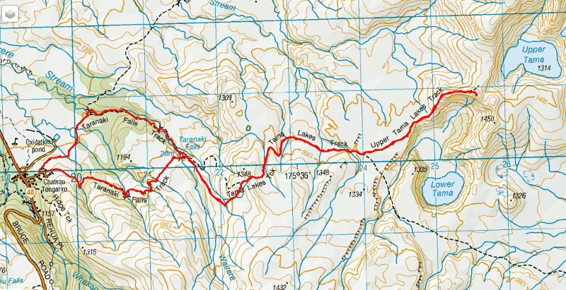 tama lakes track map on a topo map