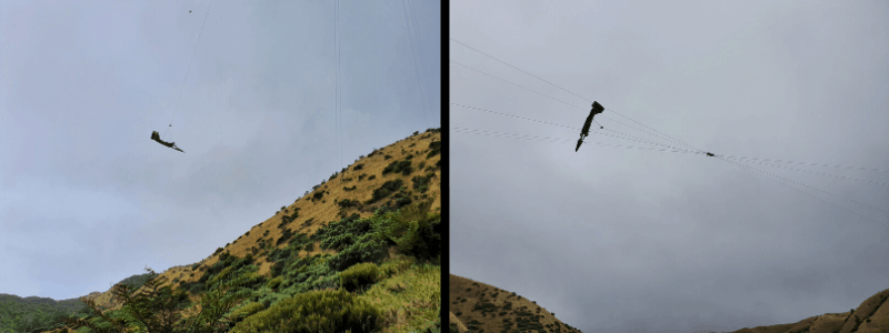 two photos next to each other with the fly by wire plane above the canyon