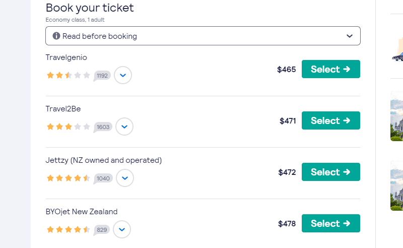 list of prices for a flight using different OTAs on Skyscanner