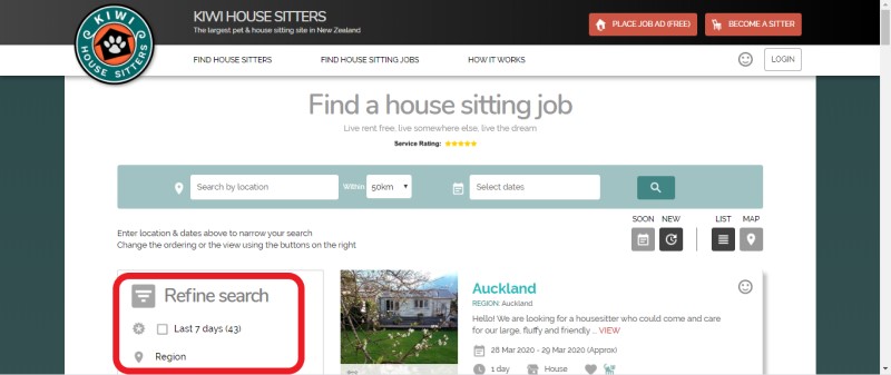 what you see on the kiwi house sitters website when you begin to look at available house sits