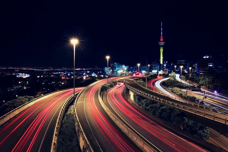 light trail on highway from a timelapse in auckland