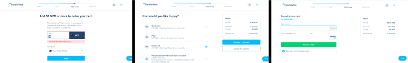 transferwise debit card application screens