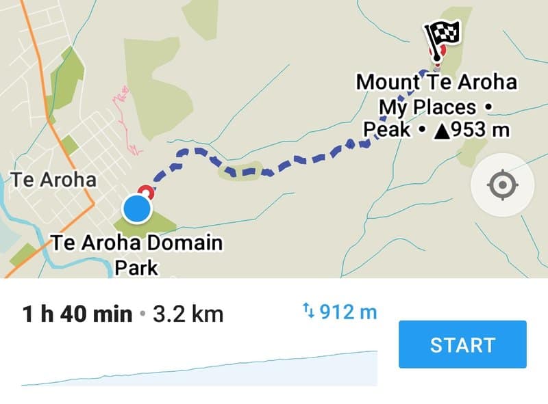screenshot of a map showing the directions to mount te aroha summit