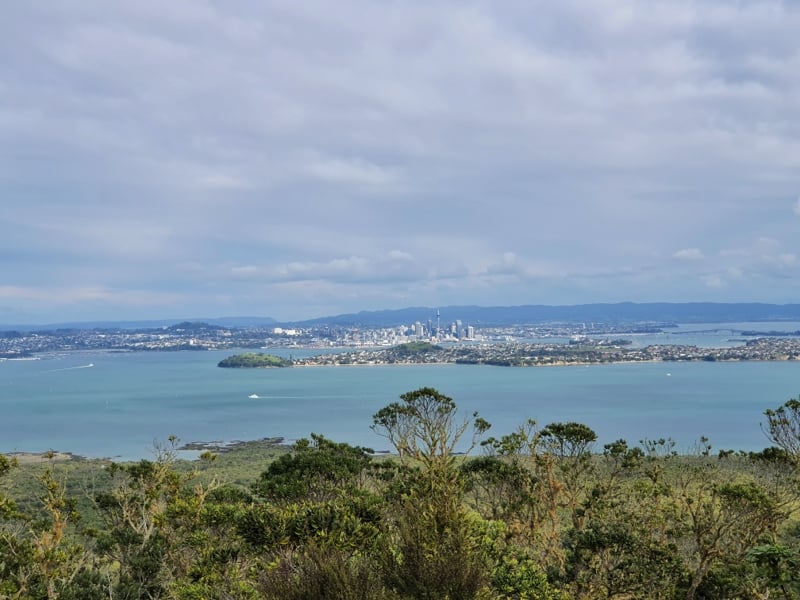 a view of auckland cbd from the rangitoto island summit walk viewpoint