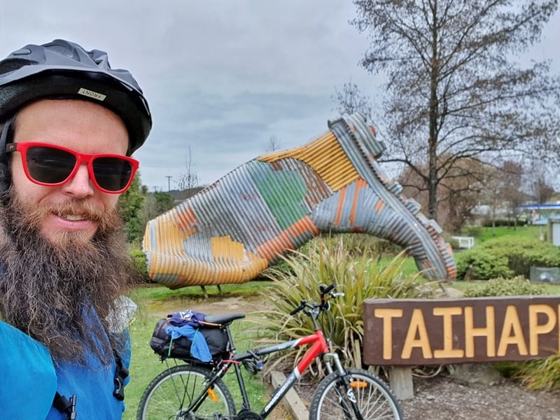 man taking a selfie while cycle touring in new zealand
