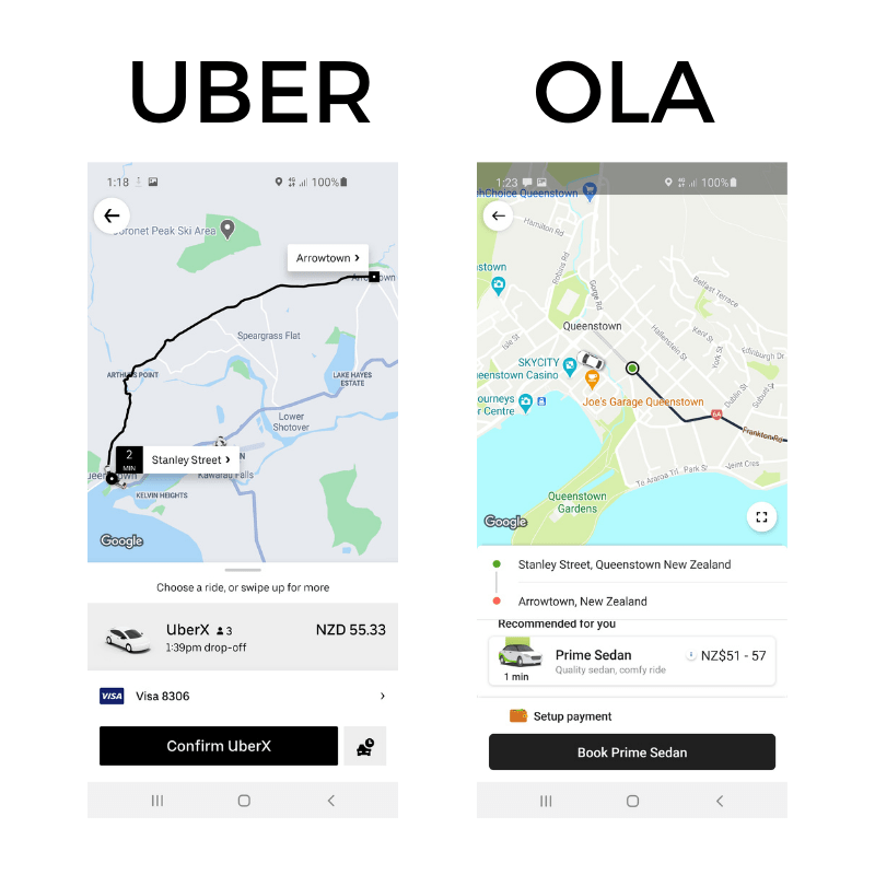 how to get from queenstown to arrowtown with uber and ola