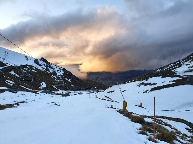 the remarkables skifield sunset while walking wye creek track
