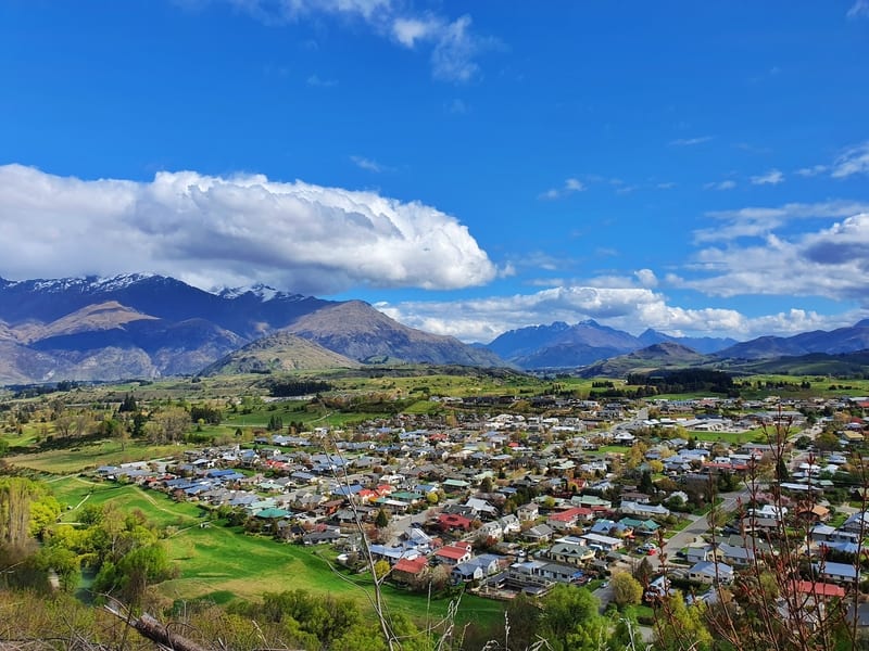view over arrowtown on tobins track walk