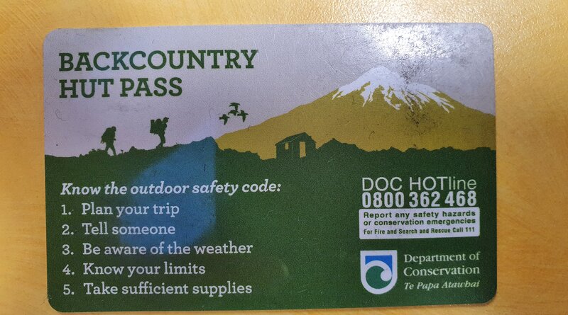 DOC backcountry hut card