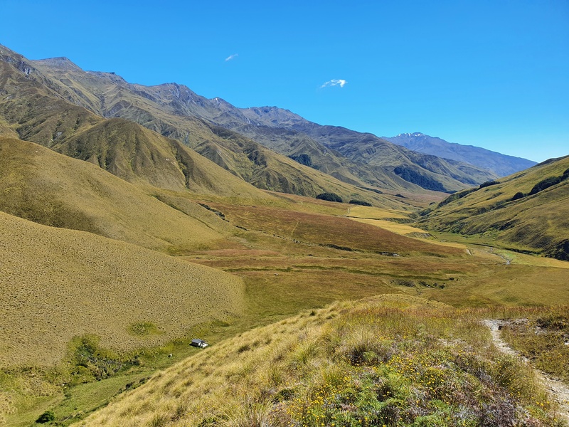 looking over roses hut on the motatapu track