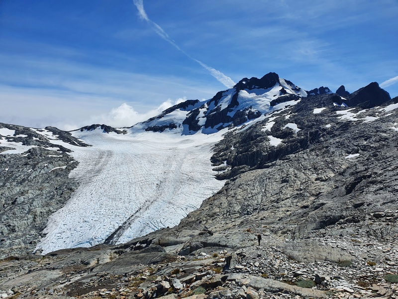 walking near the glacier leading to mount brewster