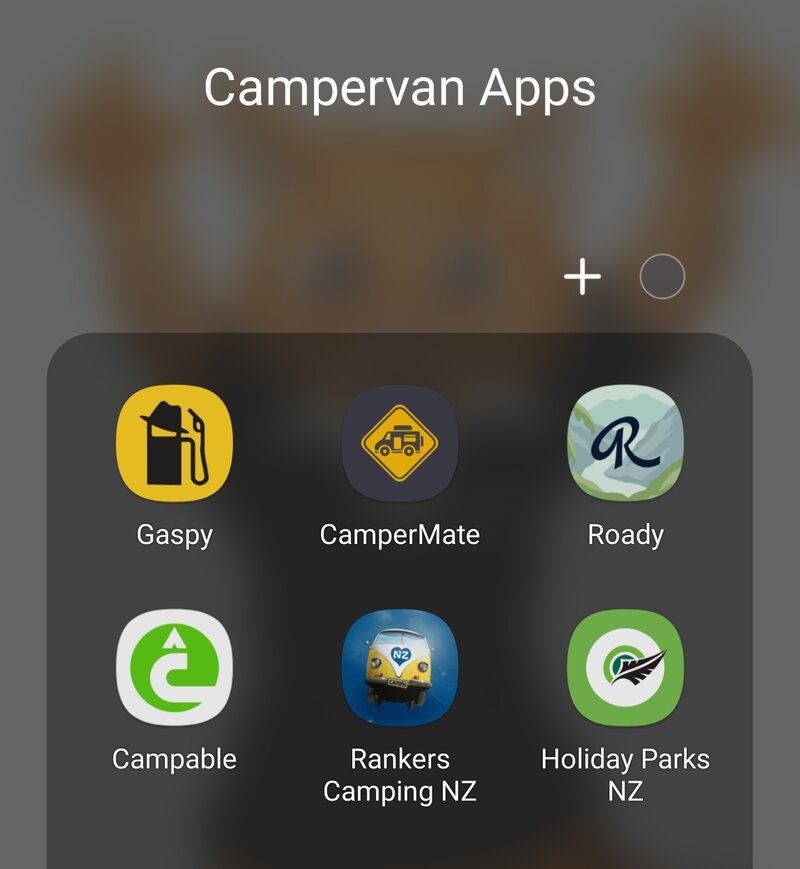 six app icons focused on campervaning on the screen of an android phone