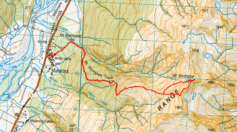 mount shrimpton map for the summit