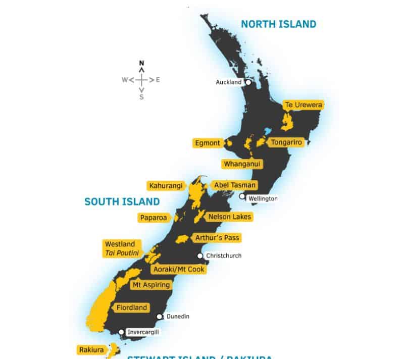 map of the national parks in nz