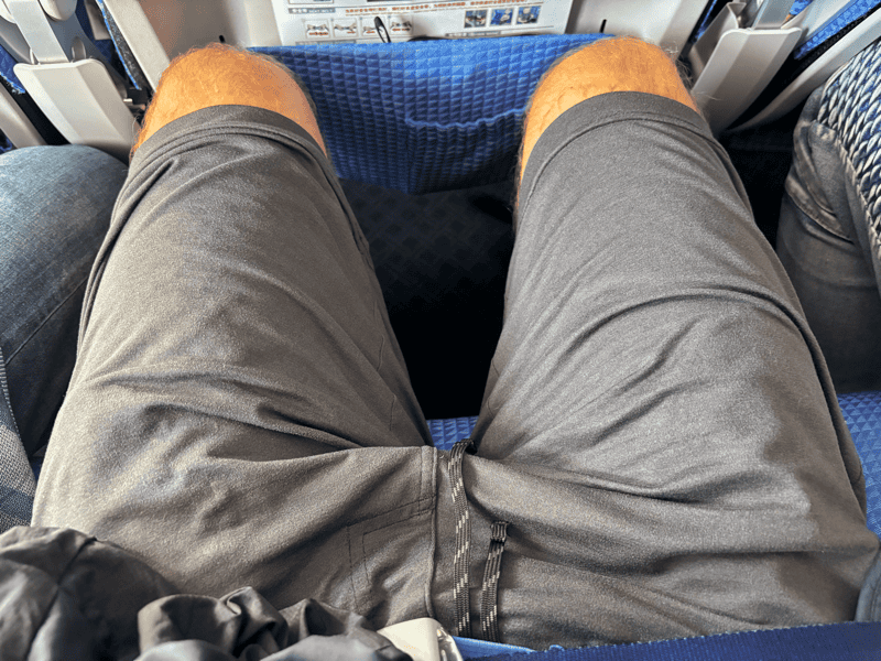 wearing the kuhl revivr shorts on a long plane ride
