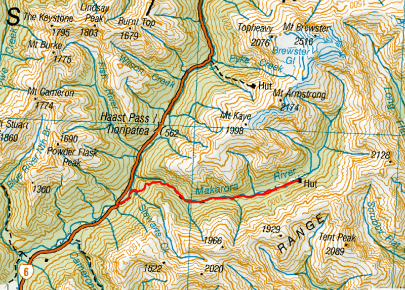 makarora hut track gpx map