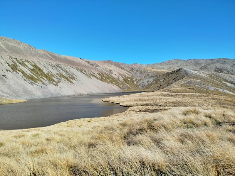 looking back where we came from and dumb-bell lake