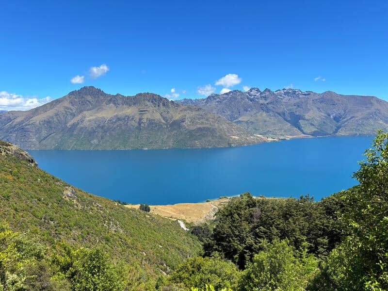 view of lake wakatipu from near the wye creek helipad