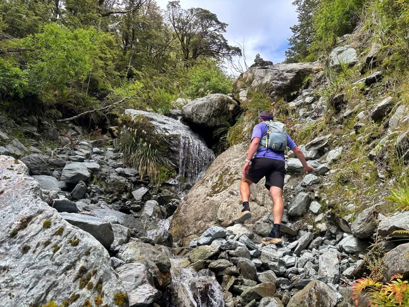hiking up the stream enroute to emily peak