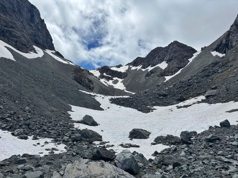 looking back up towards Emily Pass