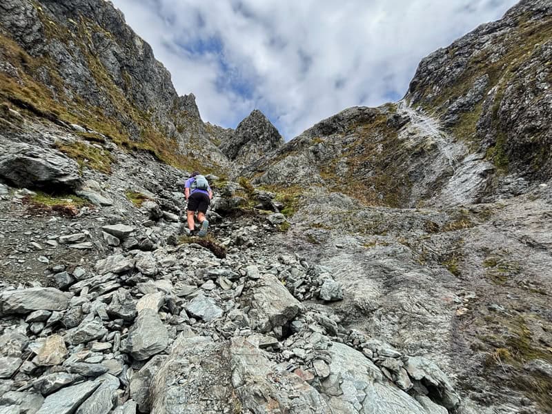 navigating the waterfall section of emily pass