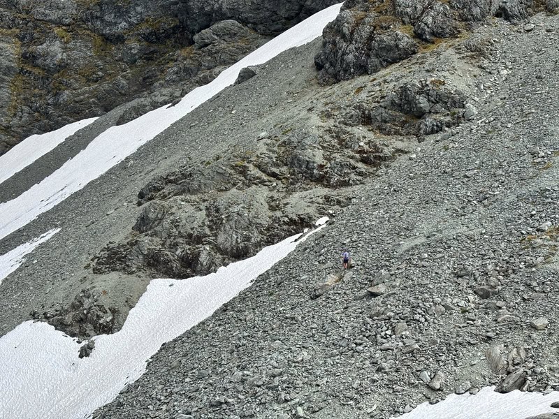 picking our route down from emily pass
