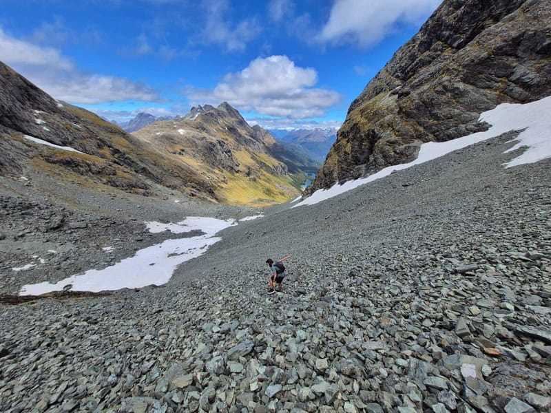 the emily pass descent over rocks