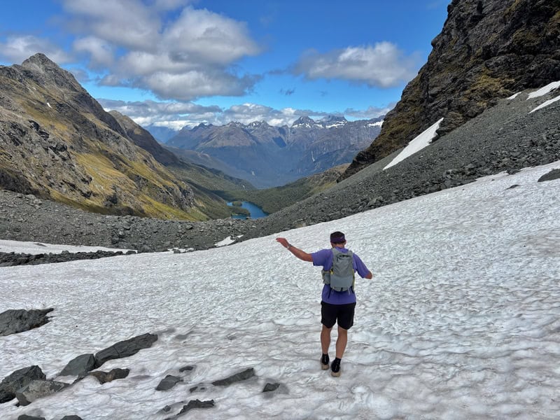 the snow on the bottom of the emily pass descent