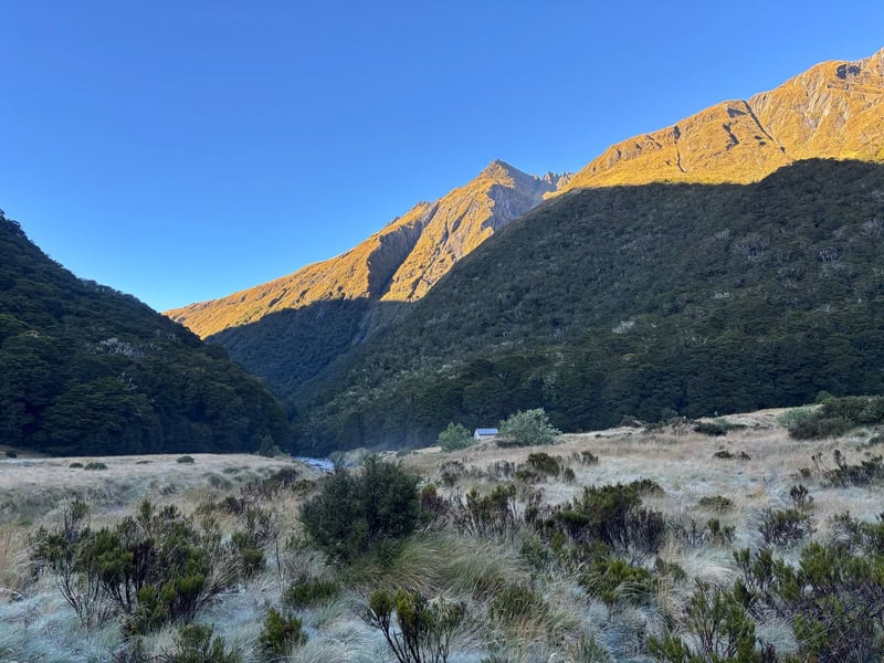 view of cameron hut in the distance