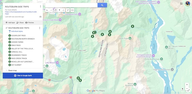 routeburn side trip maps